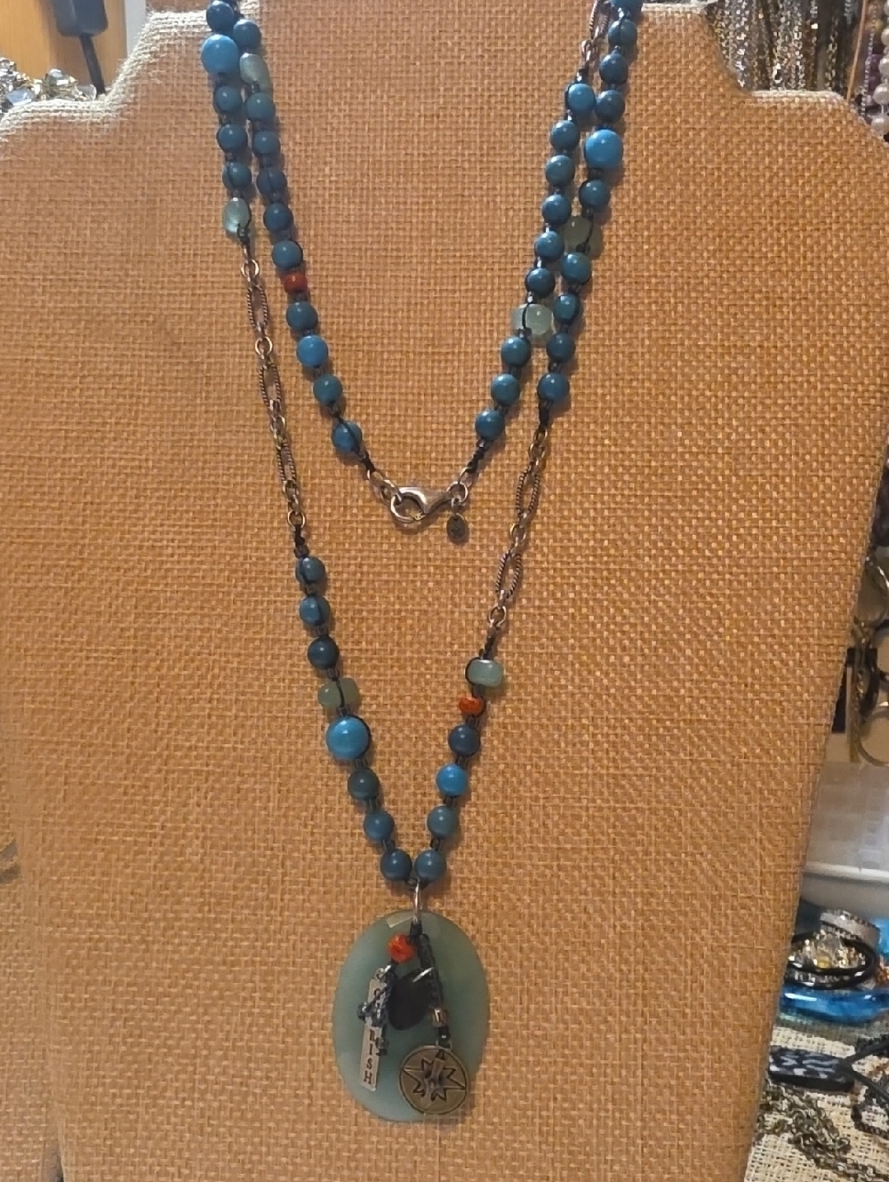 Silpada Blue and Teal Layered Beaded Necklace with Pendant